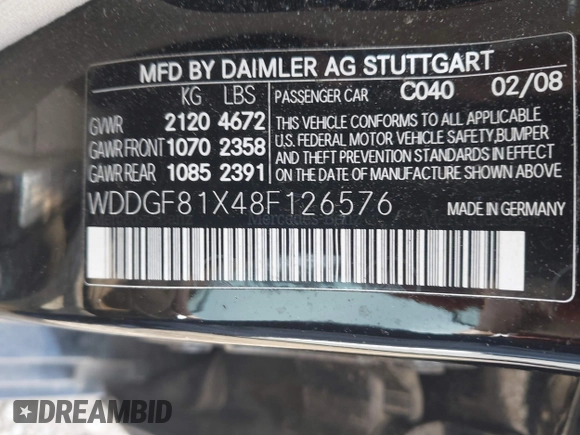 2008 Mercedes-Benz C 300 Sport with VIN WDDGF81X48F126576, listed as a IAAI auction lot 42754436 with 115,552 mi miles and . Bid and sale history available at DreamBid. Image 9.