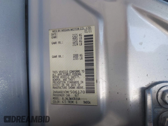 2021 Nissan Maxima SV with VIN 1N4AA6CV3MC506170, listed as a IAAI auction lot 41513574 with Not Provided miles and . Bid and sale history available at DreamBid. Image 9.