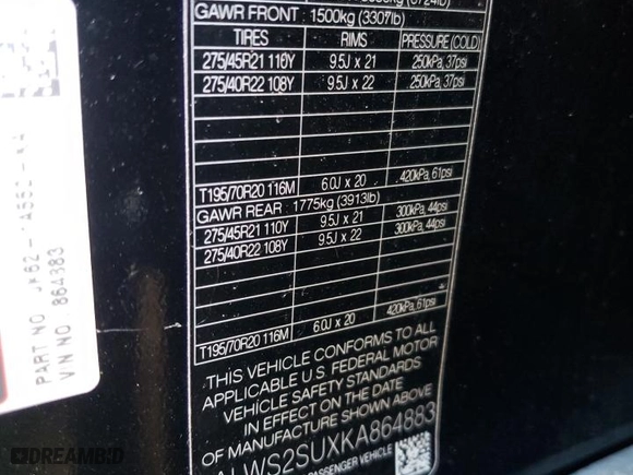 2019 Land Rover Range Rover Sport HST with VIN SALWS2SUXKA864883, listed as a Copart auction lot 87835625 with 0 mi miles and Salvage Title. Bid and sale history available at carsss.com. Image 14.