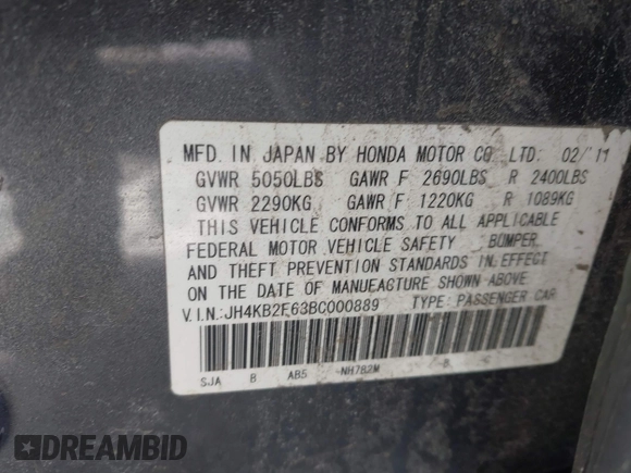 2011 Acura RL Technology with VIN JH4KB2F63BC000889, listed as a IAAI auction lot 41600069 with 181,907 mi miles and . Bid and sale history available at DreamBid. Image 9.