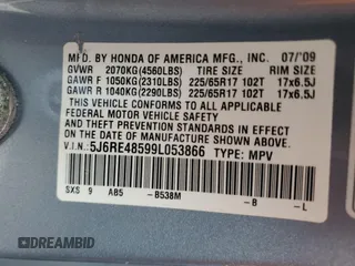 2009 Honda CR-V EX with VIN 5J6RE48599L053866, listed as a Copart auction lot 49388185 with 124,807 mi miles and Salvage Title. Bid and sale history available at carsss.com. Image 15.