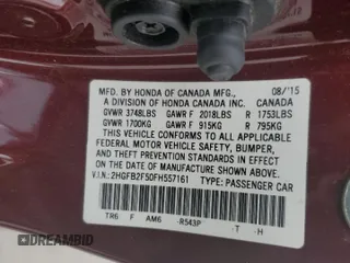 2015 Honda Civic LX with VIN 2HGFB2F50FH557161, listed as a Copart auction lot 46039215 with 133,232 mi miles and Salvage Title. Bid and sale history available at DreamBid. Image 12.