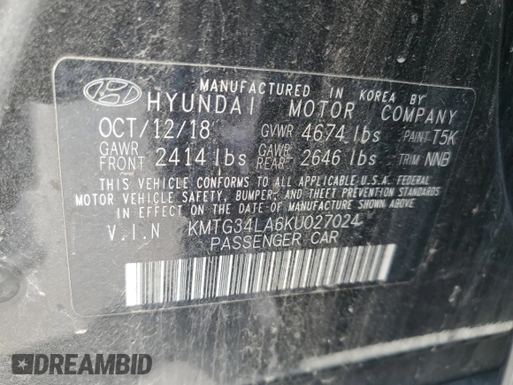 2019 Genesis G70 2.0T Advanced with VIN KMTG34LA6KU027024, listed as a Copart auction lot 78236714 with 29,044 mi miles and Salvage Title. Bid and sale history available at carsss.com. Image 12.