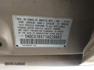 2001 Honda Accord EX с VIN 1HGCG16511A029862, выставлен на аукционе IAAI как лот 42446340 с пробегом 348 465 миль миль и . История ставок и продаж доступна на DreamBid. Изображение 9.