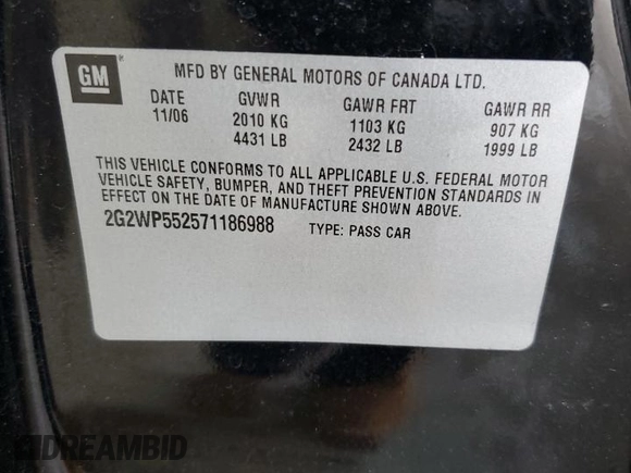 2007 Pontiac Grand Prix z VIN 2G2WP552571186988, wystawiony jako Copart lot #46468555 z przebiegiem 125 144 mil mil oraz Nie do naprawy • Non repairable. Historia ofert i sprzedaży dostępna na DreamBid. Obrazek 14.