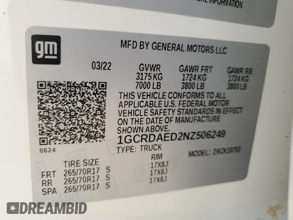 2022 Chevrolet Silverado 1500 Work Truck with VIN 1GCRDAED2NZ506249, listed as a Copart auction lot 45020215 with 92,812 mi miles and Clean Title. Bid and sale history available at DreamBid. Image 12.