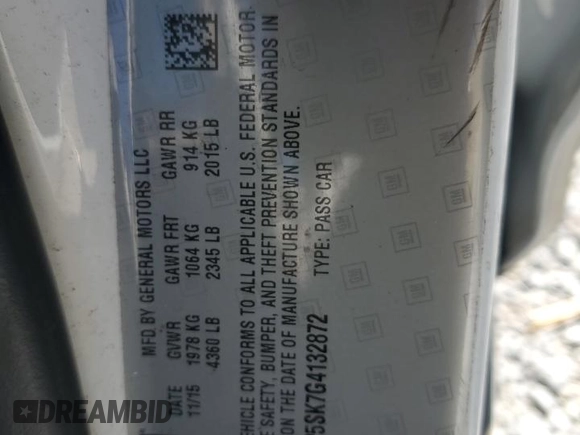 2016 Buick Verano with VIN 1G4PP5SK7G4132872, listed as a Copart auction lot 46485135 with 120,981 mi miles and Salvage Title. Bid and sale history available at DreamBid. Image 14.