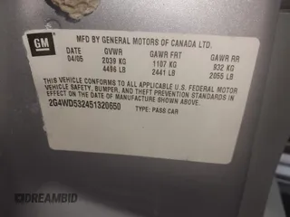 2005 Buick LaCrosse CXL z VIN 2G4WD532451320650, wystawiony jako IAAI lot #42293121 z przebiegiem Nie podano mil oraz . Historia ofert i sprzedaży dostępna na DreamBid. Obrazek 9.