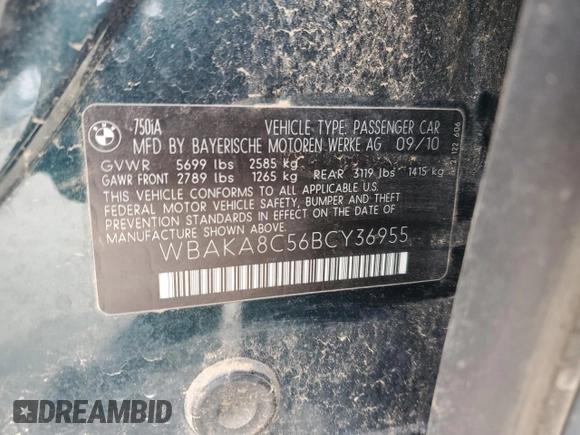 2011 BMW 7 Series 750i with VIN WBAKA8C56BCY36955, listed as a Copart auction lot 41576495 with 131,550 mi miles and Clean title. Bid and sale history available at DreamBid. Image 12.