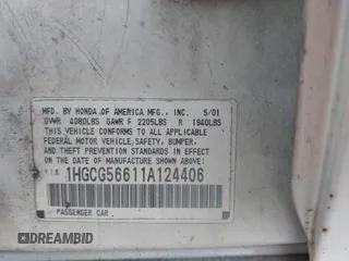 2001 Honda Accord EX z VIN 1HGCG56611A124406, wystawiony jako IAAI lot #42401266 z przebiegiem 177 917 mil mil oraz . Historia ofert i sprzedaży dostępna na DreamBid. Obrazek 9.