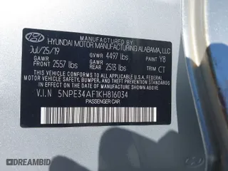 2019 Hyundai Sonata Sport with VIN 5NPE34AF1KH816034, listed as a IAAI auction lot 41886886 with 191,247 mi miles. Bid and sale history available at carsss.com. Image 9.