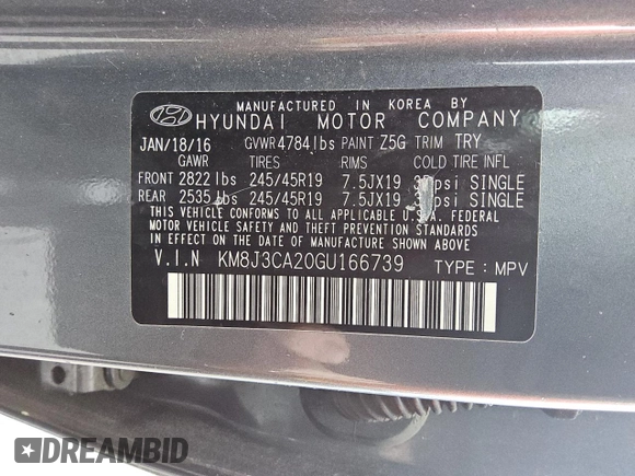 2016 Hyundai Tucson Limited z VIN KM8J3CA20GU166739, wystawiony jako Copart lot #57788505 z przebiegiem 88 280 mil mil oraz Czysty tytuł • Clean title. Historia ofert i sprzedaży dostępna na DreamBid. Obrazek 14.