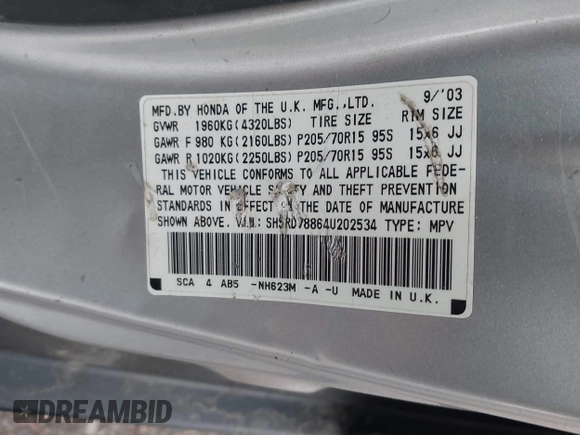 2004 Honda CR-V EX with VIN SHSRD78864U202534, listed as a IAAI auction lot 42206841 with 191,641 mi miles and . Bid and sale history available at carsss.com. Image 9.