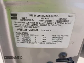 2005 Isuzu Ascender S с VIN 4NUES16S156700634, выставлен на аукционе IAAI как лот 42621777 с пробегом 282 488 миль миль и . История ставок и продаж доступна на DreamBid. Изображение 9.
