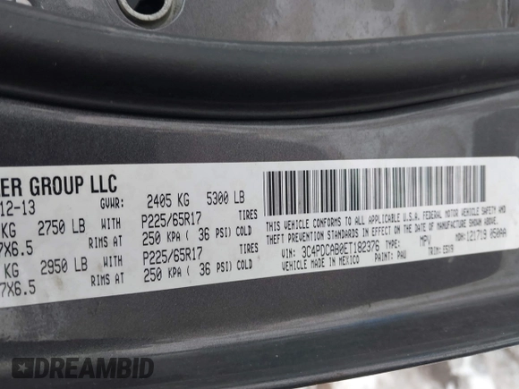 2014 Dodge Journey SE with VIN 3C4PDCAB0ET182376, listed as a IAAI auction lot 41569006 with 106,024 mi miles and . Bid and sale history available at DreamBid. Image 9.