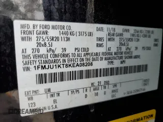 2019 Ford Expedition Limited with VIN 1FMJU1KT8KEA08208, listed as a Copart auction lot 55594965 with 117,946 mi miles and Salvage title. Bid and sale history available at DreamBid. Image 13.