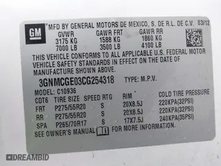 2012 Chevrolet Avalanche LTZ with VIN 3GNMCGE03CG254318, listed as a IAAI auction lot 41538283 with 291,833 mi miles. Bid and sale history available at carsss.com. Image 9.