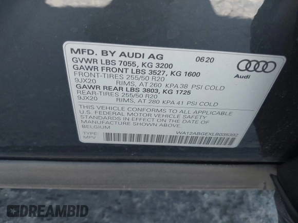 2020 Audi e-tron Sportback Premium Plus z VIN WA12ABGEXLB035392, wystawiony jako IAAI lot #42304663 z przebiegiem 35 382 mil mil oraz . Historia ofert i sprzedaży dostępna na DreamBid. Obrazek 9.