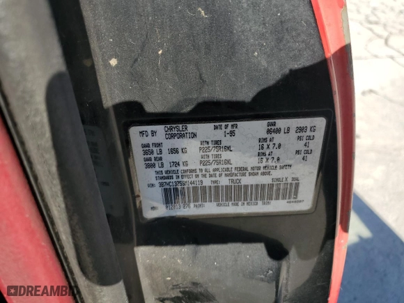1995 Dodge Ram 1500 with VIN 3B7HC13Z5SM144119, listed as a Copart auction lot 42778035 with 210,664 mi miles and Salvage Title. Bid and sale history available at carsss.com. Image 12.