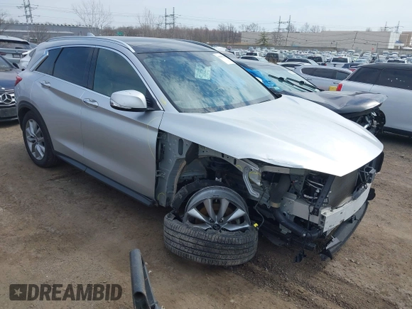 2019 Infiniti QX50 Luxe with VIN 3PCAJ5M37KF148220, listed as a IAAI auction lot 41881786 with 34,606 mi miles and . Bid and sale history available at DreamBid. Image 1.