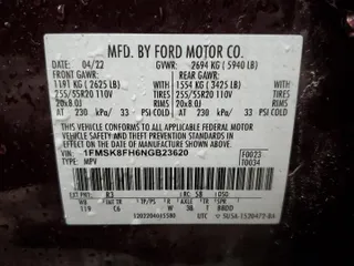 2022 Ford Explorer Limited with VIN 1FMSK8FH6NGB23620, listed as a Copart auction lot 41343345 with 50,318 mi miles and Salvage Title. Bid and sale history available at carsss.com. Image 13.