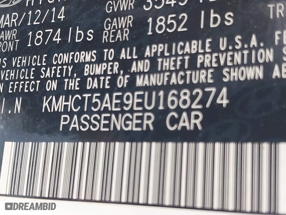 2014 Hyundai Accent GS with VIN KMHCT5AE9EU168274, listed as a IAAI auction lot 40737039 with 40,945 mi miles. Bid and sale history available at carsss.com. Image 9.