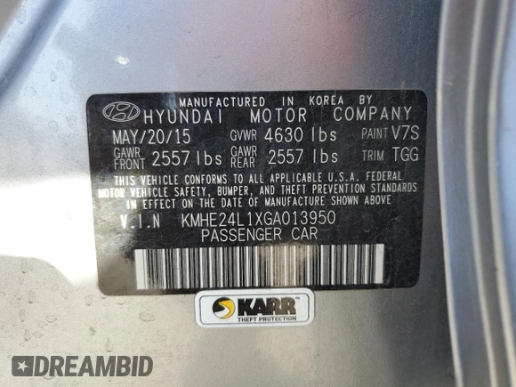 2016 Hyundai Sonata Hybrid SE with VIN KMHE24L1XGA013950, listed as a Copart auction lot 67882953 with 88,426 mi miles. Bid and sale history available at carsss.com. Image 14.