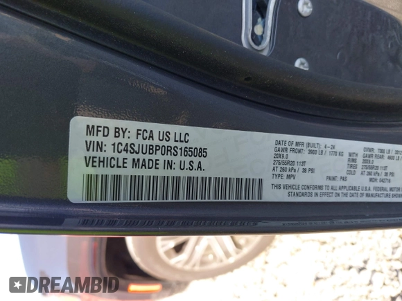 2024 Jeep Wagoneer Series II with VIN 1C4SJUBP0RS165085, listed as a IAAI auction lot 41990116 with 29,683 mi miles and . Bid and sale history available at DreamBid. Image 9.