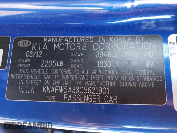 2012 Kia Forte SX с VIN KNAFW5A33C5621901, выставлен на аукционе Copart как лот 84801554 с пробегом 153 843 миль миль и Списание • Salvage title. История ставок и продаж доступна на DreamBid. Изображение 14.
