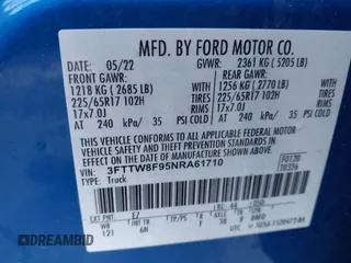 2022 Ford Maverick XL with VIN 3FTTW8F95NRA61710, listed as a IAAI auction lot 41698543 with 15,541 mi miles and . Bid and sale history available at DreamBid. Image 9.