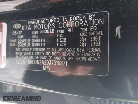 2018 Kia Soul with VIN KNDJN2A20J7516871, listed as a IAAI auction lot 41918858 with 66,614 mi miles. Bid and sale history available at carsss.com. Image 9.