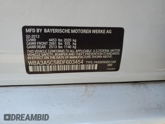 2013 BMW 3 Series 328i with VIN WBA3A5C58DF603454, listed as a Copart auction lot 46865985 with 147,385 mi miles and Clean Title. Bid and sale history available at carsss.com. Image 12.
