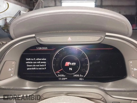 2023 Audi R8 performance quattro with VIN WUACEAFX5P7902124, listed as a IAAI auction lot 41426635 with 3,438 mi miles and . Bid and sale history available at DreamBid. Image 7.