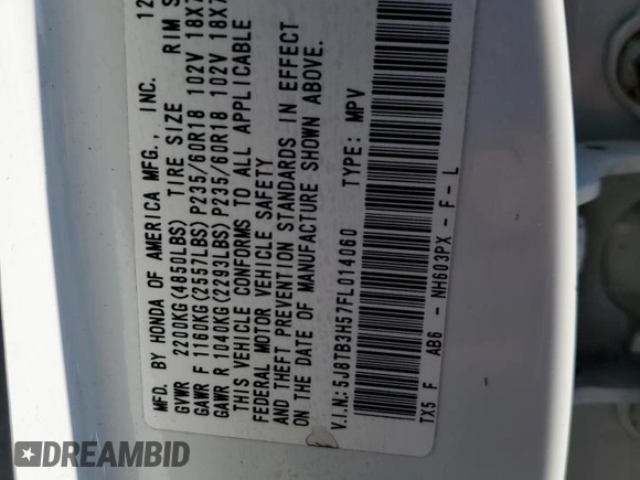 2015 Acura RDX Tech Pkg with VIN 5J8TB3H57FL014060, listed as a Copart auction lot 47317745 with 118,036 mi miles and Salvage Title. Bid and sale history available at carsss.com. Image 13.