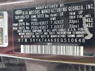2014 Kia Sorento LX z VIN 5XYKT4A69EG510648, wystawiony jako IAAI lot #42361155 z przebiegiem 254 560 mil mil oraz . Historia ofert i sprzedaży dostępna na DreamBid. Obrazek 9.