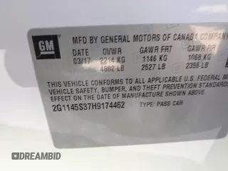 2017 Chevrolet Impala Premier with VIN 2G1145S37H9174462, listed as a IAAI auction lot 41975213 with 120,706 mi miles and . Bid and sale history available at DreamBid. Image 9.