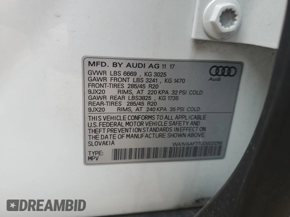 2018 Audi Q7 Prestige with VIN WA1VAAF77JD023258, listed as a Copart auction lot 62504815 with 64,256 mi miles and Clean title. Bid and sale history available at DreamBid. Image 13.