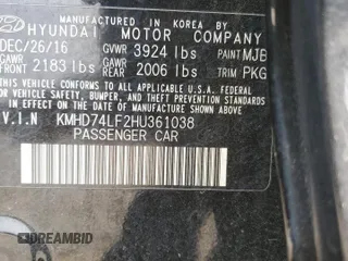 2017 Hyundai Elantra SE with VIN KMHD74LF2HU361038, listed as a Copart auction lot 58988105 with 165,547 mi miles and Salvage title. Bid and sale history available at DreamBid. Image 12.