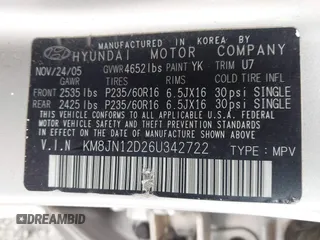 2006 Hyundai Tucson GLS with VIN KM8JN12D26U342722, listed as a IAAI auction lot 41998925 with 105,966 mi miles. Bid and sale history available at carsss.com. Image 9.