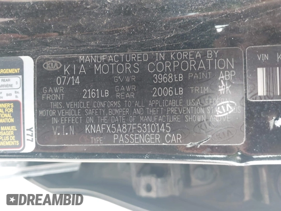 2015 Kia Forte 5-Door EX with VIN KNAFX5A87F5310145, listed as a IAAI auction lot 42031351 with 75,672 mi miles. Bid and sale history available at carsss.com. Image 9.