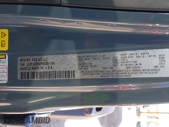2024 Jeep Wrangler Sport S with VIN 1C4PJXDN2RW351741, listed as a IAAI auction lot 42122651 with 4,241 mi miles and . Bid and sale history available at DreamBid. Image 9.