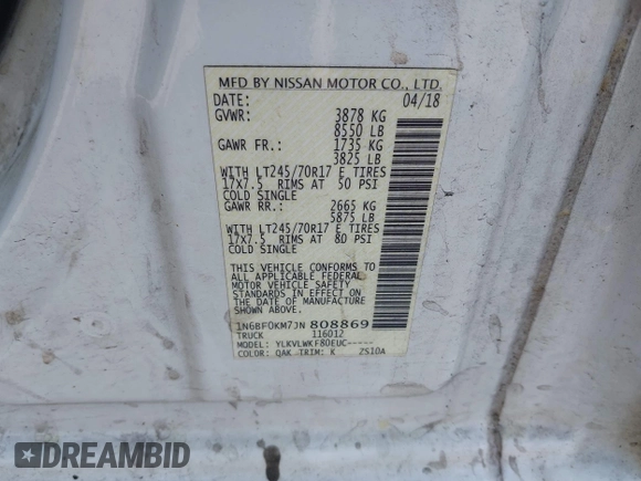 2018 Nissan NV Cargo S z VIN 1N6BF0KM7JN808869, wystawiony jako IAAI lot #42091339 z przebiegiem 242 385 mil mil oraz . Historia ofert i sprzedaży dostępna na DreamBid. Obrazek 9.