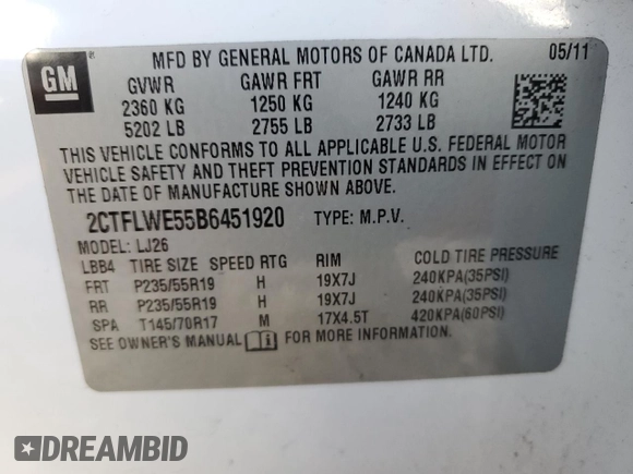 2011 GMC Terrain SLT-2 z VIN 2CTFLWE55B6451920, wystawiony jako Copart lot #47884915 z przebiegiem 165 781 mil mil oraz Szkoda całkowita • Salvage title. Historia ofert i sprzedaży dostępna na DreamBid. Obrazek 13.
