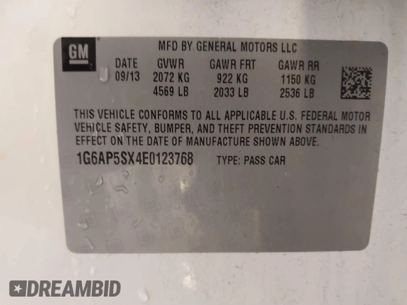 2014 Cadillac CTS Sedan RWD with VIN 1G6AP5SX4E0123768, listed as a IAAI auction lot 41581568 with 69,442 mi miles. Bid and sale history available at carsss.com. Image 9.