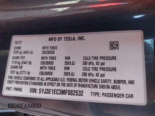 2021 Tesla Model 3 Performance with VIN 5YJ3E1EC3MF082532, listed as a IAAI auction lot 41757905 with 60,431 mi miles and . Bid and sale history available at DreamBid. Image 9.