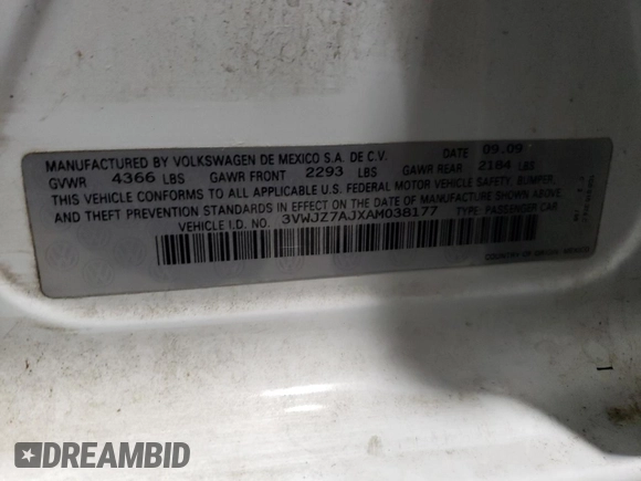 2010 Volkswagen Jetta S z VIN 3VWJZ7AJXAM038177, wystawiony jako Copart lot #74229384 z przebiegiem 74 778 mil mil oraz Szkoda całkowita • Salvage title. Historia ofert i sprzedaży dostępna na DreamBid. Obrazek 12.