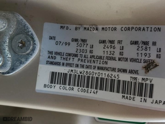 2000 Mazda MPV DX with VIN JM3LW28G0Y0116245, listed as a Copart auction lot 71654914 with 330,693 mi miles and Salvage Title. Bid and sale history available at carsss.com. Image 14.