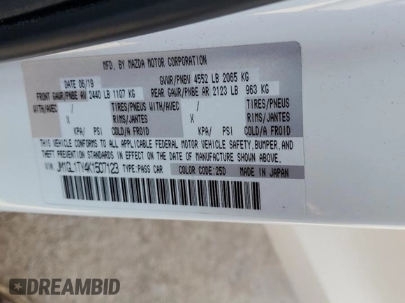 2019 Mazda 6 Grand Touring with VIN JM1GL1TY4K1507123, listed as a Copart auction lot 74100054 with 63,809 mi miles and Salvage Title. Bid and sale history available at carsss.com. Image 14.
