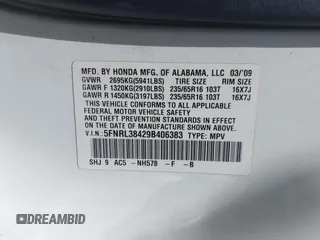 2009 Honda Odyssey EX с VIN 5FNRL38429B406383, выставлен на аукционе IAAI как лот 39823227 с пробегом 106 117 миль миль и . История ставок и продаж доступна на DreamBid. Изображение 9.