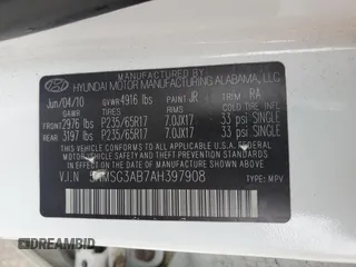 2010 Hyundai Santa Fe GLS z VIN 5NMSG3AB7AH397908, wystawiony jako Copart lot #59961605 z przebiegiem 178 387 mil mil oraz Szkoda całkowita • Salvage title. Historia ofert i sprzedaży dostępna na DreamBid. Obrazek 13.